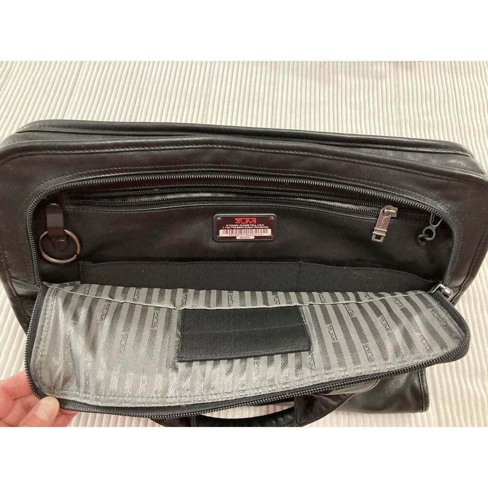 TUMI Black Leather Briefcase 15” Laptop Business Travel Work Bag - Picture 12 of 16